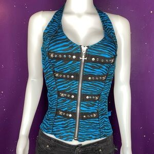 Tripp NYC✖️Blue Tiger-Print Corset Vest Small💙